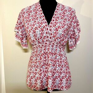 Max Studio Tie-Waist Floral Blouse